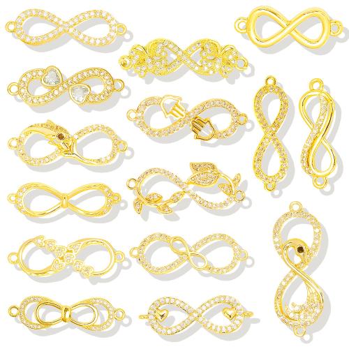 Cubic Zirconia Micro Pave Brass Connector Infinity gold color plated DIY & micro pave cubic zirconia Sold By PC