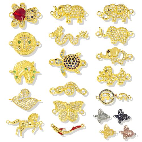 Cubic Zirconia Micro Pave Brass Connector Animal gold color plated DIY & micro pave cubic zirconia Sold By PC