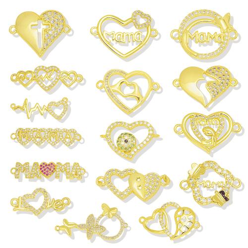 Cubic Zirconia Micro Pave Brass Connector Heart gold color plated DIY & micro pave cubic zirconia Sold By PC