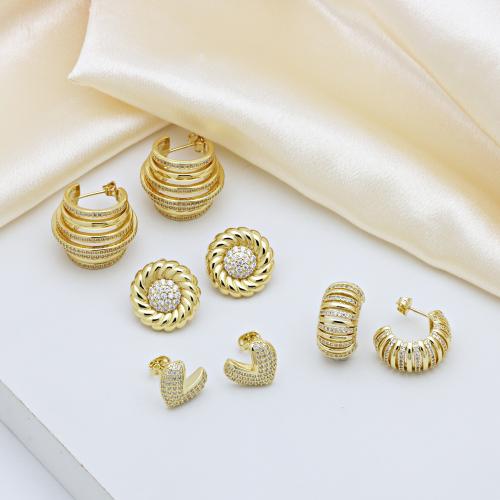 Цирконий Micro Pave латунь Серьги, Латунь, плакирован золотом, разные стили для выбора & инкрустированное микро кубического циркония & Женский, Много цветов для выбора, продается Пара