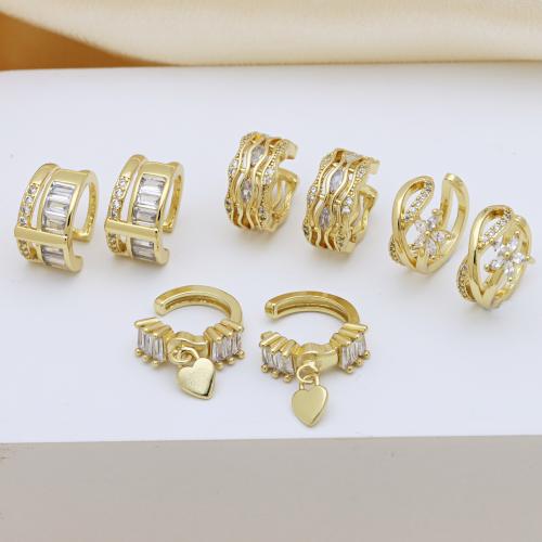 Kubik Zirkonium mikro bana Mässing Örhänge, guldfärg pläterade, olika stilar för val & micro bana cubic zirconia & för kvinna, fler färger för val, Säljs av Par