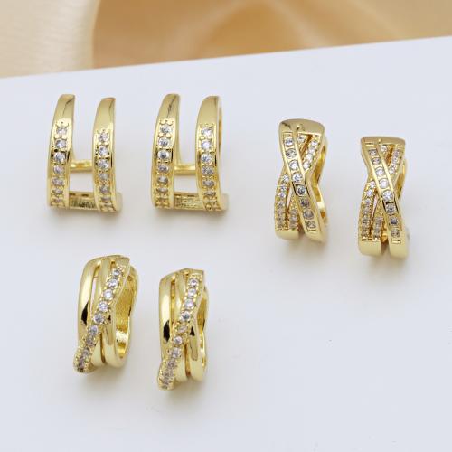 Kubik Zirkonium mikro bana Mässing Örhänge, guldfärg pläterade, olika stilar för val & micro bana cubic zirconia & för kvinna, fler färger för val, Säljs av Par