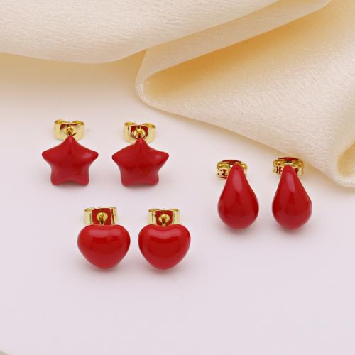 Brass Stud Earring gold color plated & for woman & enamel Sold By Pair
