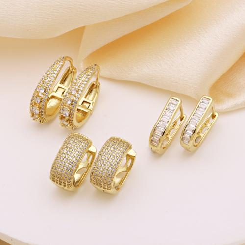 Kubik Zirkonium mikro bana Mässing Örhänge, guldfärg pläterade, olika stilar för val & micro bana cubic zirconia & för kvinna, fler färger för val, Säljs av Par