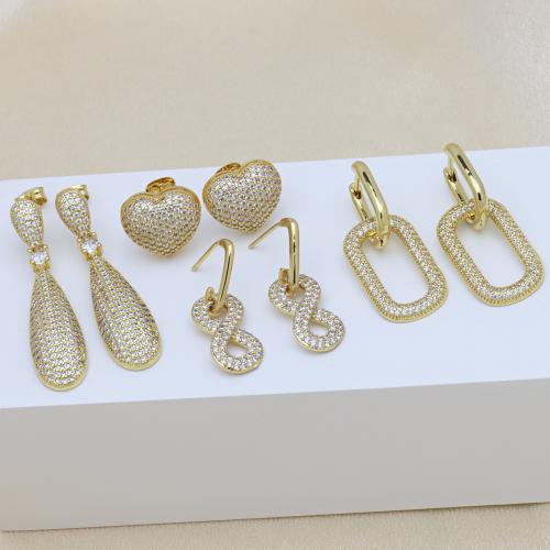 Kubik Zirkonium mikro bana Mässing Örhänge, guldfärg pläterade, olika stilar för val & micro bana cubic zirconia & för kvinna, fler färger för val, Säljs av Par