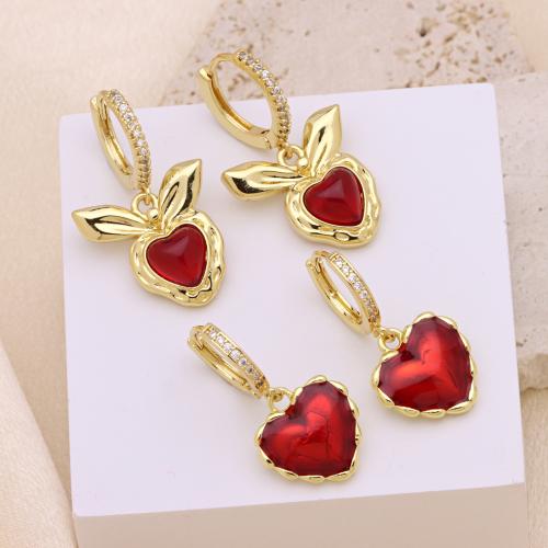 Kubik Zirkonium mikro bana Mässing Örhänge, guldfärg pläterade, olika stilar för val & micro bana cubic zirconia & för kvinna & emalj, fler färger för val, Säljs av Par