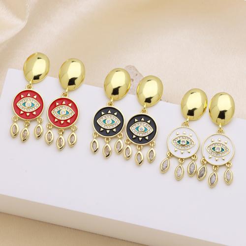 Kubik Zirkonium mikro bana Mässing Örhänge, guldfärg pläterade, olika stilar för val & micro bana cubic zirconia & för kvinna & emalj, fler färger för val, 15x44mm, Säljs av Par