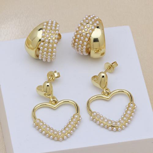 Brass Drop Earring with Plastic Pearl gold color plated & for woman Sold By Pair