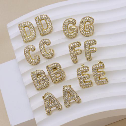 Cubic Zirconia Micro Pave Brass Earring Alphabet Letter gold color plated letters are from A to Z & micro pave cubic zirconia & for woman Sold By Pair
