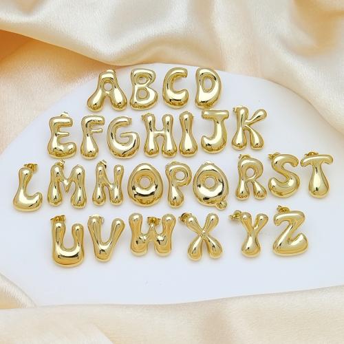 Brass Stud Earring Alphabet Letter gold color plated letters are from A to Z & for woman Sold By Pair