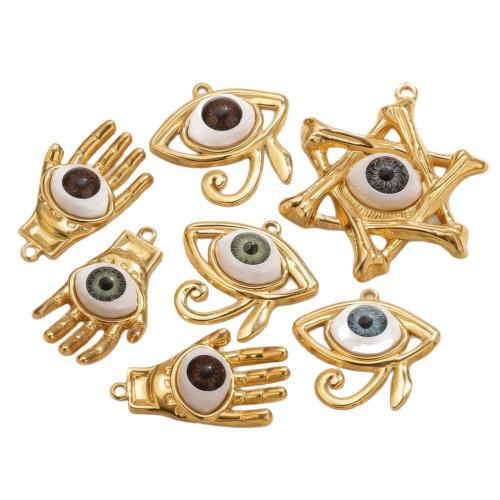 Stainless Steel Pendants 304 Stainless Steel with Acrylic gold color plated with eye pattern & DIY Sold By PC