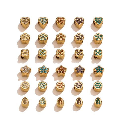 Stainless Steel Spacer Beads 304 Stainless Steel gold color plated DIY & micro pave cubic zirconia Sold By PC