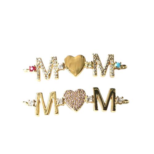 Messing connector met micro-paved kubieke zirconia's, De Brief van het alfabet, gold plated, DIY & micro pave zirconia, meer kleuren voor de keuze, 38x9mm, Verkocht door PC