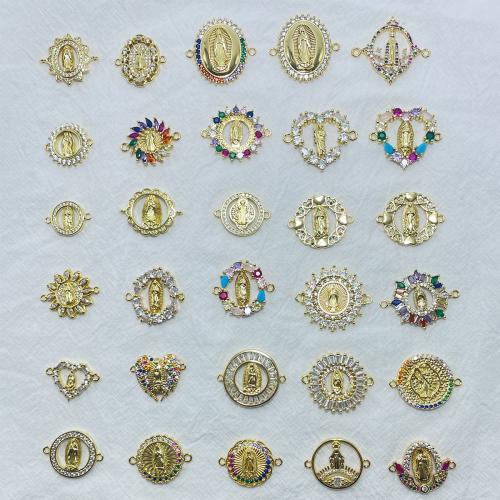 Messing connector met micro-paved kubieke zirconia's, Maagd Maria, gold plated, DIY & verschillende stijlen voor de keuze & micro pave zirconia & hol, Verkocht door PC