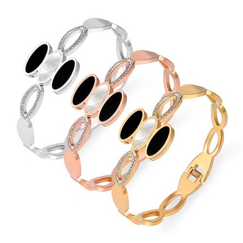 304 Stainless Steel Náramek, s Black Shell & White Shell, Geometrický vzor, unisex & s drahokamu & dutý, více barev na výběr, Vnitřní průměr:Cca 50x60mm, Prodáno By PC