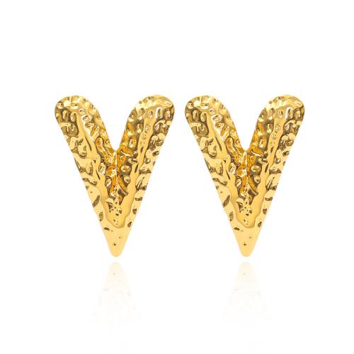 304 Stainless Steel Stud náušnice, Srdce, barva pozlacený, módní šperky & pro ženy, 20x26mm, Prodáno By Pair