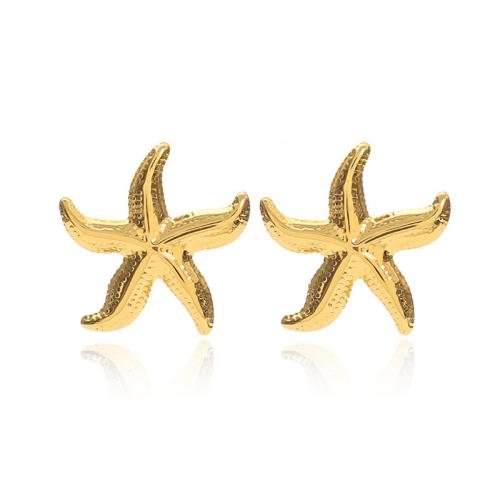 304 Stainless Steel Stud Earring Starfish gold color plated fashion jewelry & for woman Sold By Pair