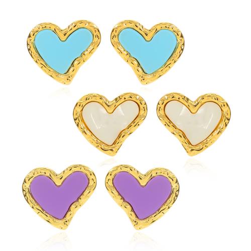 304 rostfritt stål Stud Earring, med Harts, Hjärta, guldfärg pläterade, mode smycken & för kvinna, fler färger för val, 23x20mm, Säljs av Par