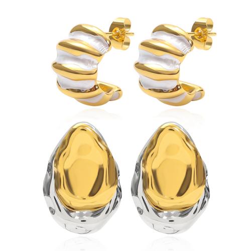 304 rustfrit stål Stud Earring, forskellige stilarter for valg & for kvinde & emalje, Solgt af par