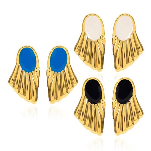 304 rostfritt stål Stud Earring, Geometriskt mönster, guldfärg pläterade, för kvinna & epoxi klistermärke, fler färger för val, 15x27mm, Säljs av Par