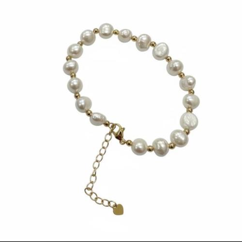 Freshwater Cultured Pearl Bracelet Freshwater Pearl with Zinc Alloy BeCharmed Pearl 14K gold plated Adjustable & for woman mixed colors Length 17 cm Sold By PC