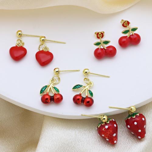 Messing Drop ørering, guldfarve belagt, forskellige stilarter for valg & for kvinde & emalje, flere farver til valg, Solgt af par