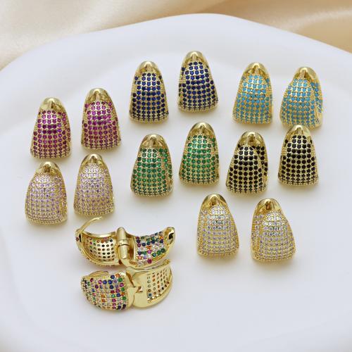 Cilindrata Zircone Orecchini in ottone micro pavimenta, placcato color oro, Micro spianare cubic zirconia & per la donna, nessuno, 14x19mm, Venduto da coppia