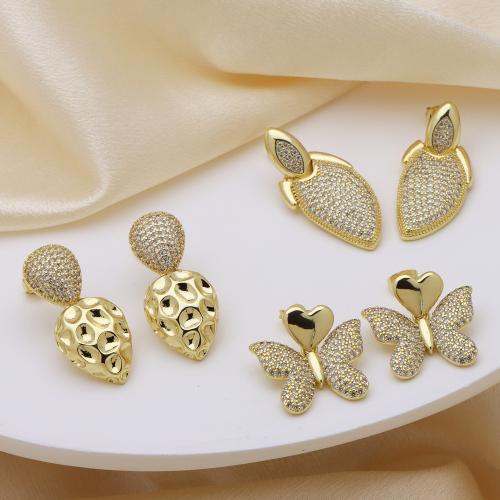 Cubic Zirconia Micro Pave Latão Brinco, cobre, cromado de cor dourada, Vario tipos a sua escolha & micro pavimento em zircônia cúbica & para mulher, Mais cores pare escolha, vendido por par