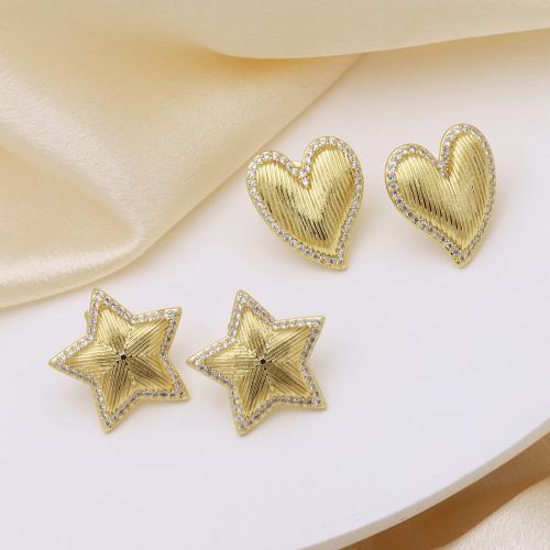 Cubic Zirconia Micro Pave Latão Brinco, cobre, cromado de cor dourada, Vario tipos a sua escolha & micro pavimento em zircônia cúbica & para mulher, Mais cores pare escolha, vendido por par