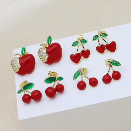 Žalvarinis Drop Auskarai, aukso spalva padengtas, įvairių stilių pasirinkimas & mikro nutiesti kubinių Zirconia & moters & emalė, daugiau spalvų pasirinkimas, Pardavė Pora