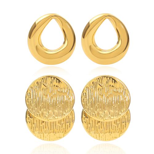 304 Stainless Steel Stud Earring gold color plated & for woman Sold By Pair