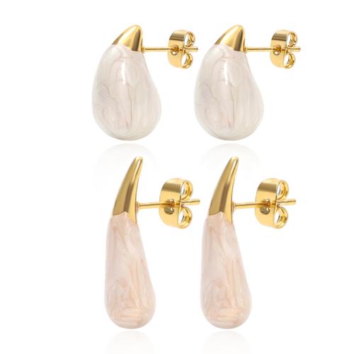 304 Stainless Steel Stud Earring Teardrop gold color plated & for woman & enamel Sold By Pair