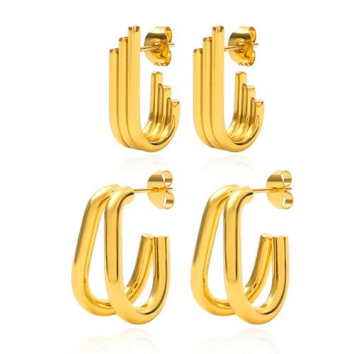 304 Stainless Steel Stud Earring Geometrical Pattern gold color plated fashion jewelry & for woman Sold By Pair