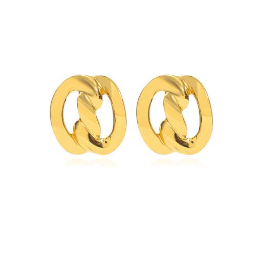304 rustfrit stål Stud Earring, guldfarve belagt, for kvinde & hule, 23x25mm, Solgt af par