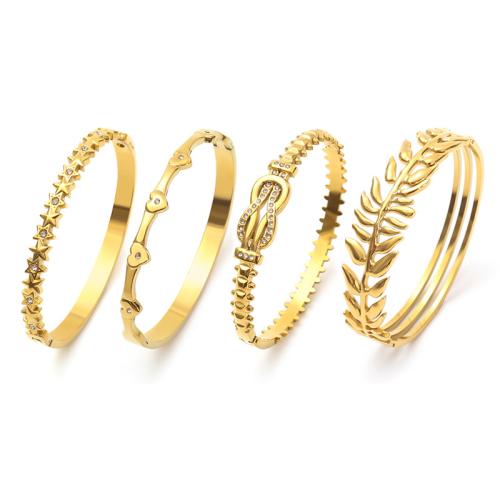 acero inoxidable 304 Brazalete, chapado en color dorado, diferentes estilos para la opción & para mujer & con diamantes de imitación, Vendido por UD