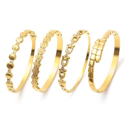 acero inoxidable 304 Brazalete, chapado en color dorado, diferentes estilos para la opción & para mujer & con diamantes de imitación, Vendido por UD
