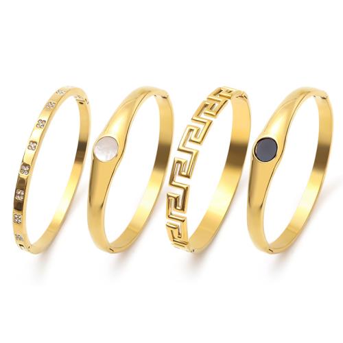 acero inoxidable 304 Brazalete, chapado en color dorado, diferentes estilos para la opción & para mujer & pegamento de gota & con diamantes de imitación, Vendido por UD