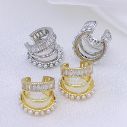 Cubic Zirconia Micro Pave Brass Earring with Plastic Pearl plated micro pave cubic zirconia & for woman Sold By Pair