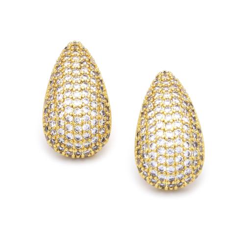 Cubic Zirconia Micro Pave Brass Earring Teardrop gold color plated micro pave cubic zirconia & for woman Sold By Pair