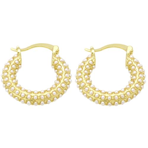 Brass Leverback Earring with Plastic Pearl gold color plated for woman 23mm Sold By Pair