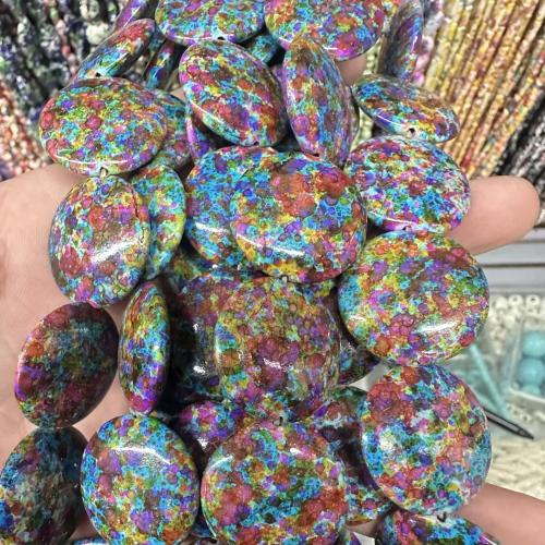 Syntetický Turquoise Korálek, Flat Round, DIY, multi-barevný, 25mm, Otvor:Cca 1mm, Cca 17PC/Strand, Prodáno za Cca 39 cm Strand