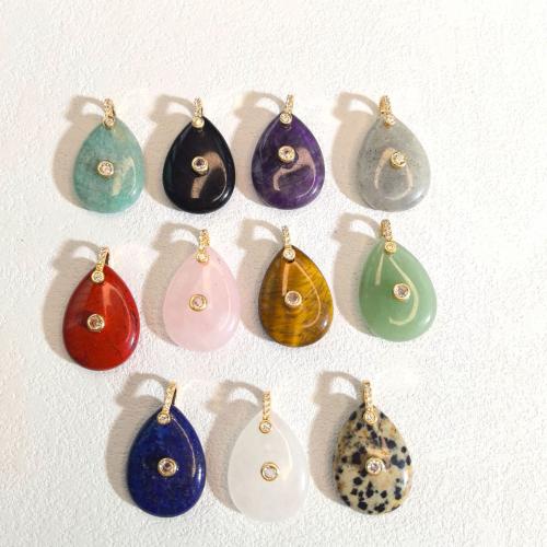 Pendants Gemstone Jewelry, le Prás, Teardrop, snasta, DIY & ábhair éagsúla do rogha & micrea réiteach zirconia ciúbach, 18x30mm, Díolta De réir PC