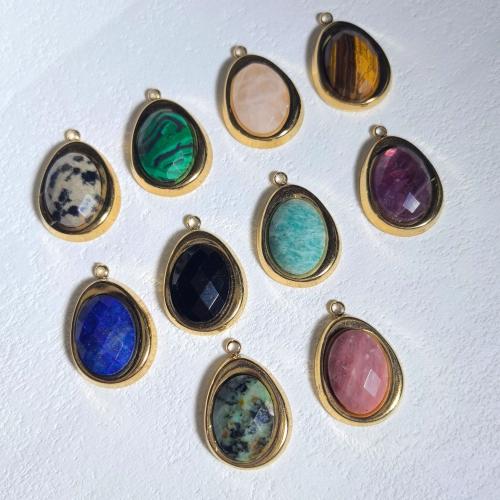 Gemstone Pendants Jewelry with 304 Stainless Steel Teardrop gold color plated DIY Sold By PC