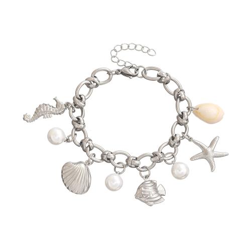 304 Stainless Steel Bracelet with Plastic Pearl with 5cm extender chain plated ocean design & for woman Length Approx 18 cm Sold By PC