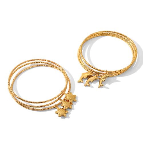 304 Stainless Steel Bangle gold color plated three pieces & for woman Inner Approx 65.5mm Sold By Set