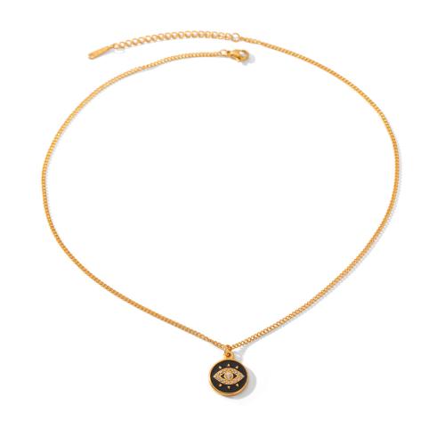 304 Stainless Steel Necklace with 5.5cm extender chain Evil Eye gold color plated for woman & enamel & with rhinestone Length Approx 45.5 cm Sold By PC