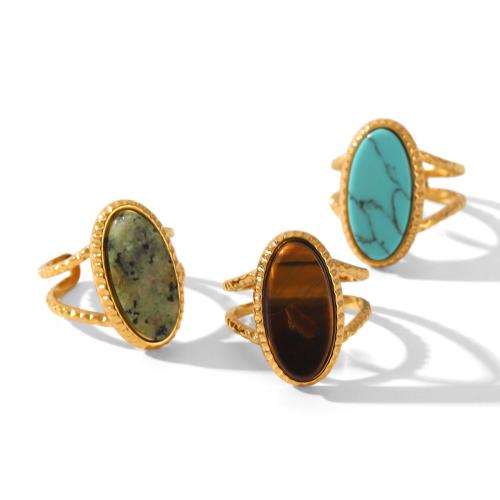 304 rozsdamentes acél Mandzsetta Finger Ring, -val Drágakő, arany színű aranyozott, divat ékszerek & a nő, több színt a választás, Által értékesített PC