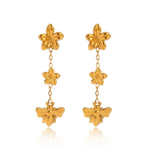 304 Stainless Steel Drop Earring Bee gold color plated fashion jewelry & for woman Sold By Pair