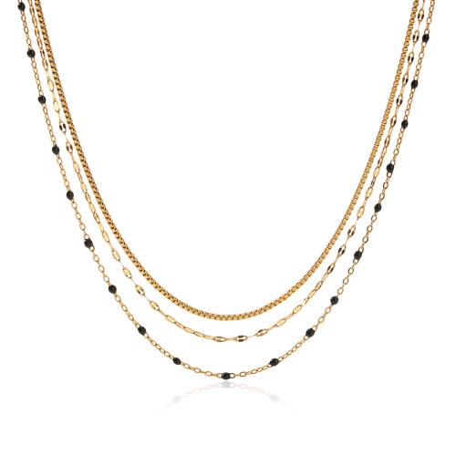 304 Stainless Steel Necklace gold color plated multilayer & for woman & enamel Sold By PC