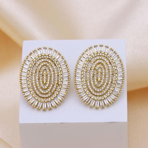 Cilindrata Zircone Orecchini in ottone micro pavimenta, placcato color oro, per la donna & con zirconi cubici, 23x30mm, Venduto da coppia